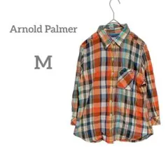 【アーノルドパーマー】長袖シャツ チェック オレンジ 派手 Mサイズ インド製