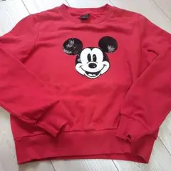 Disney ミッキーマウス　スパンコール　裏起毛トレーナー スウェット レッド