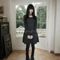 ゴシック ボーダーワンピース 地雷系 Y2K ゴス　ダークコア