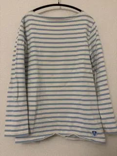 オーシバル　ストライプ柄 長袖Tシャツ 白水色