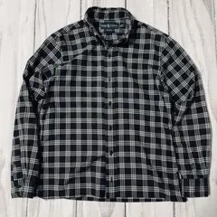 ポロラルフローレンボックス短丈シルエットチェック長袖シャツ ネイビーブラックM