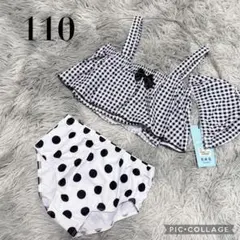新品　韓国　ギンガムチェック・ドット柄水着セット 110 女の子