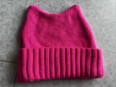 猫耳デザイン ニット帽 ピンク 52-54cm