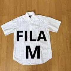 FILA フィラ 半袖シャツ M 白 ストライプ 刺繍ロゴ ボタンダウン 美品のサムネイル