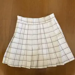 ホワイト チェック柄 プリーツスカート