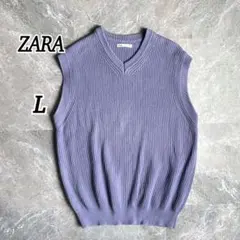 ZARA メンズ コットン100% ニットベスト パープル L