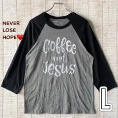 メンズ ラグラン 7分袖 Tシャツ アメリカ古着 Lサイズ グレーxブラック