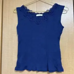 earth music&ecology レースタンクトップ　ネイビー紺色Mサイズのサムネイル
