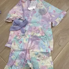 新品未使用　タグ付き　120サイズ 女の子　甚平　貝殻　ハート　パステルカラー