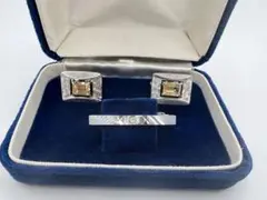 カフス ボタンカフス ネクタイピン セット ケース入り シルバー