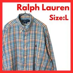 【美品】古着　ラルフローレン　コットン　ボタンダウンシャツ　チェック　メンズ　L