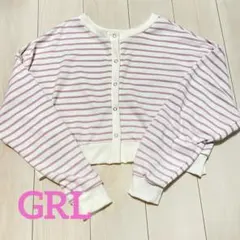 グレイル　前後2WAYカーディガン　ボーダー　ピンク　ショート丈