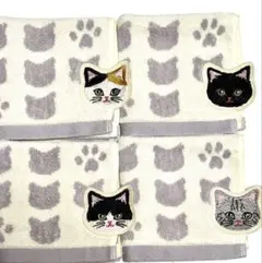 新品　愛猫家　ニャン子　刺繍　汗拭　手拭き　癒さ　ねこ　キャラ　タオル　ハンカチ