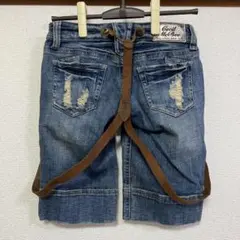 セシルマクビー　サスペンダー付　USED ダメージ加工　ストレッチ　デニムパンツ