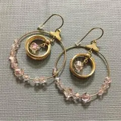 新品 ピンククリスタルビジュー ピアス サークル型
