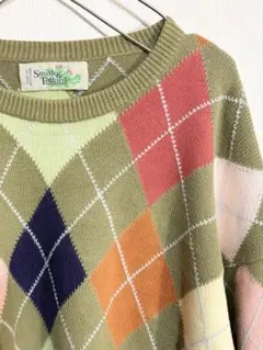 と*様 アーガイル　コットンニット　スコットランド製80‘s 派手柄
