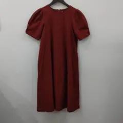 (6) KBF バーガンディ ドット柄 半袖ワンピース