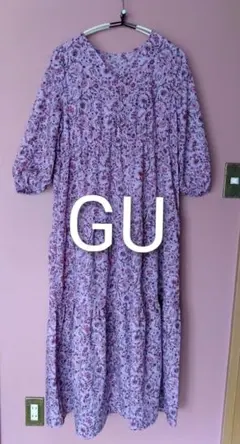 GU　 花柄 　マキシワンピース 　七分袖 　【size　L】