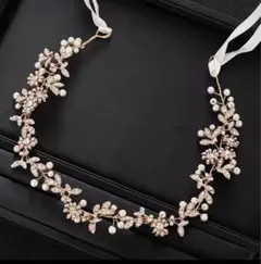 ウェディング ヘッドドレス パール ゴールド