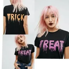 日本未発売　ハロウィン　ダブルプリントTシャツブラック　trick treatのサムネイル