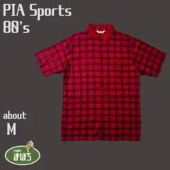 【SALE】 80sヴィンテージ赤チェック半袖シャツ刺繍チェック日本製レトロ