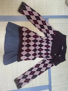 アーガイル柄オフショルダー長袖ニット AXES FEMME KNIT