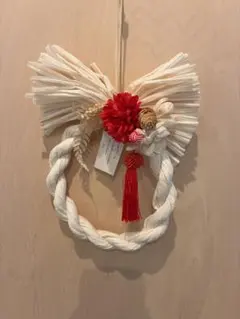 しめ縄リース 赤い花付き　おしゃれリース　正月用