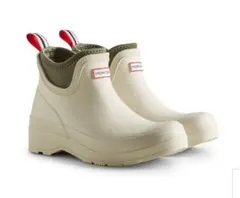 HUNTER レディース レインブーツ ホワイト/ライキン グリーン 24cm