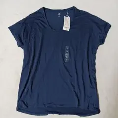 新品UNIQLOスーピマコットンラウンドネックTシャツ半袖Lネイビーユニクロ