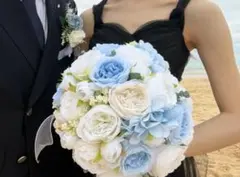 ウェディングブーケ ブートニア セット ホワイト ブルー 造花