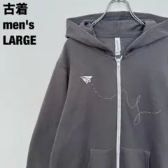 古着 BELLA+CANVAS パーカー ジップアップ 紙ヒコーキ グレー L