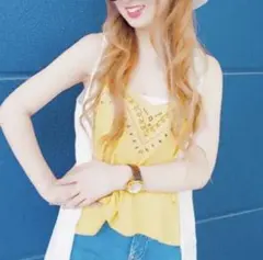 値下げしました　oneway ワンウェイ　オルテガ刺繍キャミ フレアトップス