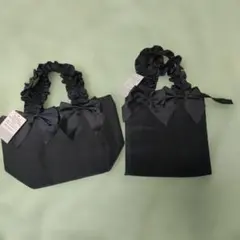 【新品】舟形ランチトートバッグ&マチ広ランチバッグ 　ブラック 2点セットのサムネイル