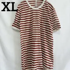 【XL】ブラウン×ホワイトストライプ　シアーTシャツ 半袖　ボーダー　透け感