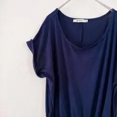 美品✨【XL】 ネイビー カットソーワンピース ラップワンピース お出かけ