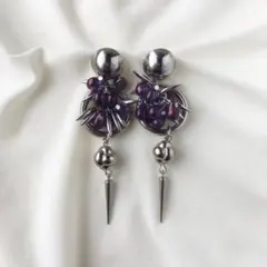 ピアス パープル チェコガラス シルバー バイコーン フープ フープピアス