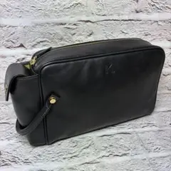 美品✨KRIZIA 本革 ロゴ型押 ゴールド金具 サイドポケット クラッチバッグ