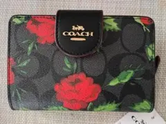 COACH 花柄 二つ折り財布 黒