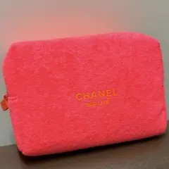 CHANEL BEAUTE ノベルティ　ピンク色　ポーチ　大　タオル生地