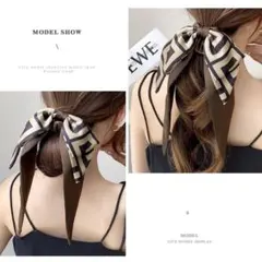 リボン付きシュシュ きれいめ 大人可愛い ヘアゴム レディース c7
