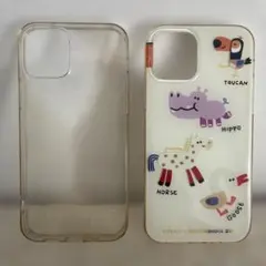 iPhone12 ケース　２個セット　動物イラスト(ATRRACT)クリア