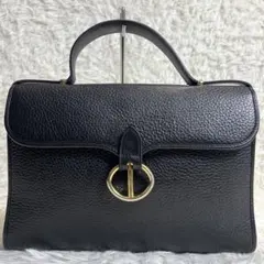 極美品✨ クリスチャンディオール ハンドバッグ シボ革 黒 ロゴ金具 フラップ