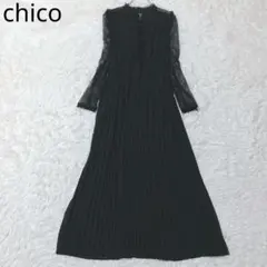 チコ　フレアワンピース　ハイネックレース　結婚式　パーティー　ドレス　黒