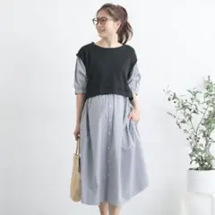 マタニティ ワンピース 重ね着風 ぽわん袖 授乳服 授乳 産前 産後 兼用