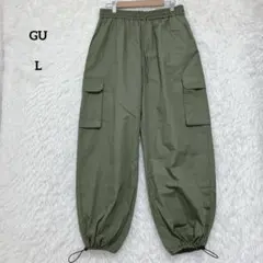 GU ジーユー カーゴプルオンパンツ L カーキ ウエストゴム