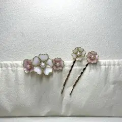 桜　ヘアアクセ　ポニーフック　ピンク　ホワイト　春　入学式　ヘアピン　セット