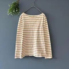 無印［M］大人カジュアル◎淡色コーデ◎オーガニックコットン◎ボーダー柄カットソー