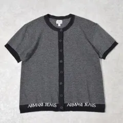 90s ARMANI JEANS 裾ロゴ 短丈 カーディガン 38 黒のサムネイル