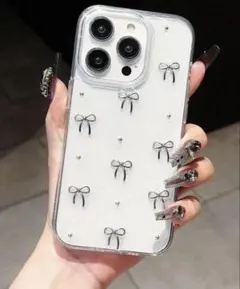 アイフォン14用ケース リボン クリアケース ドット キラキラ ラメラメ リボン