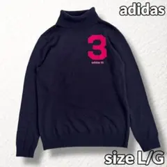 【adidas】ゴルフ ニット セーター タートルネック 刺繍ロゴ 紺 L